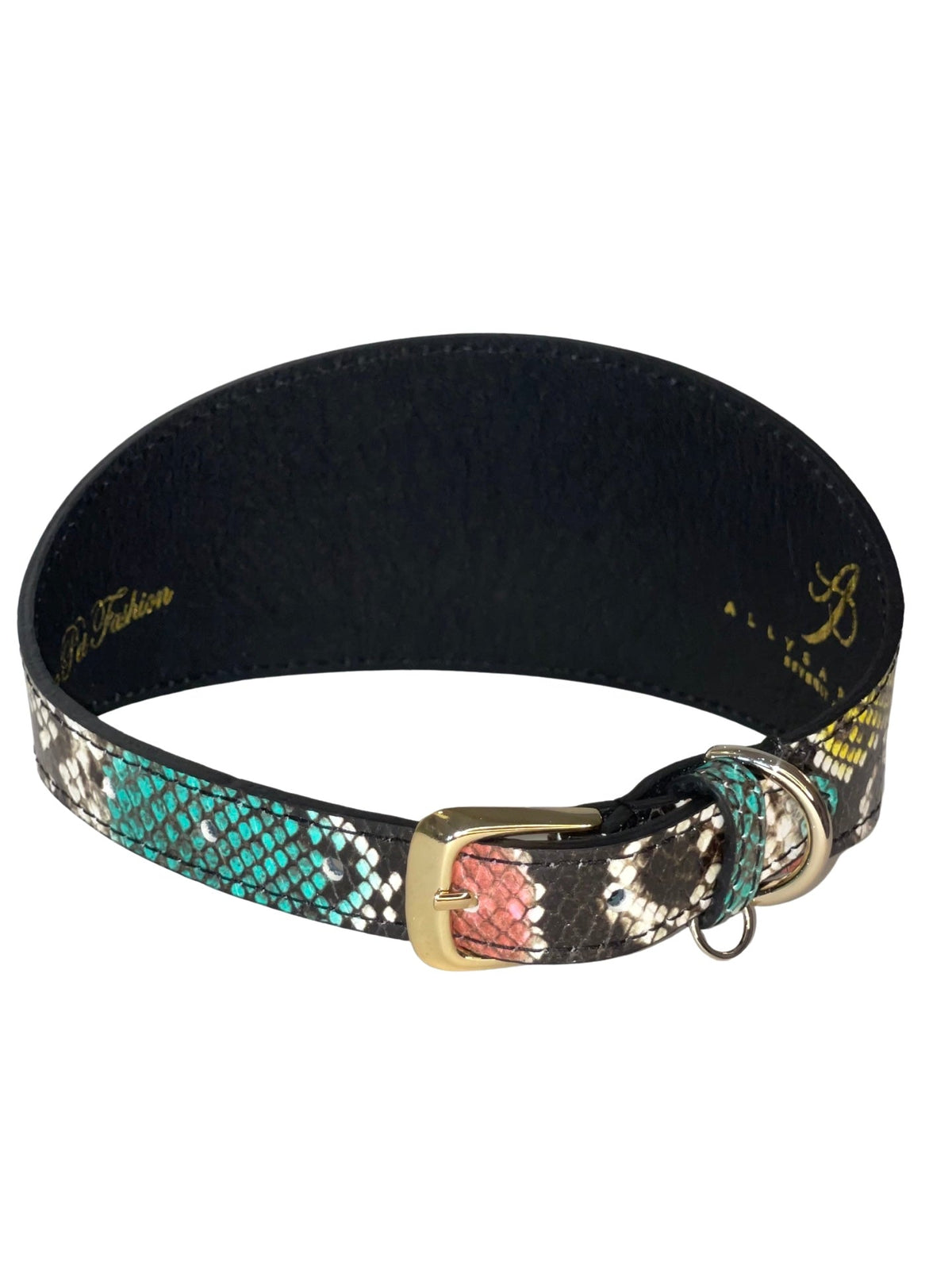 Allysa Payne Multi-Color Embossed Snake Italian Leather Wide Style Dog Collar