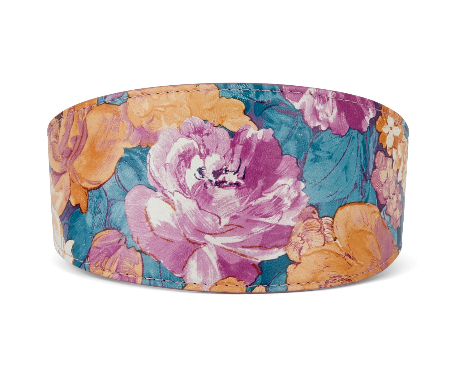 Floral Print Italian Leather 3” Wide Style Collar