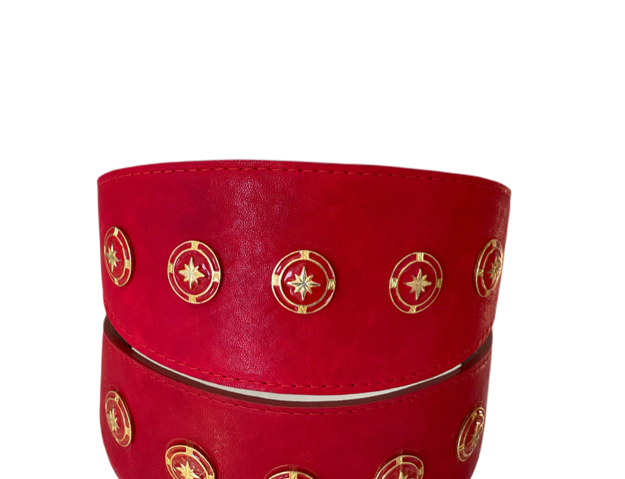 Luxury Pet Fashion Red Distressed Italian Leather With Vintage Star Rivets