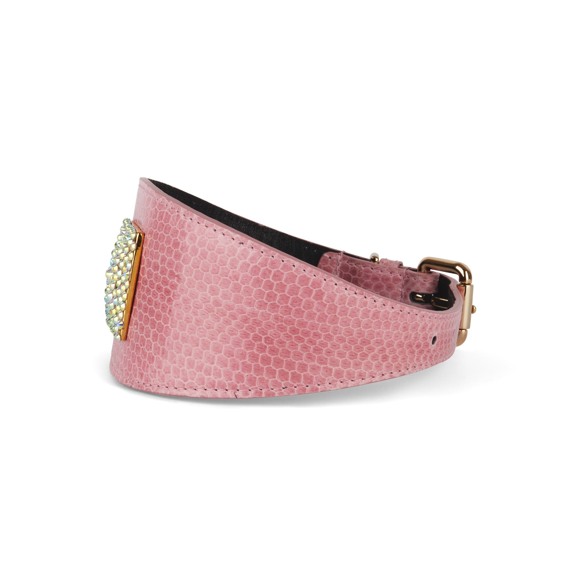 Soft Pink Snake 3" Wide Style Collar With Custom Swarovski Rivet