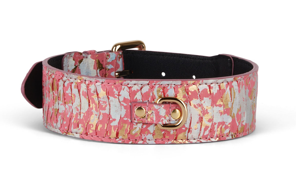 Allysa Payne Iridescent Art Deco Pink/Gold/Silver Custom Snake Classic Dog Collar