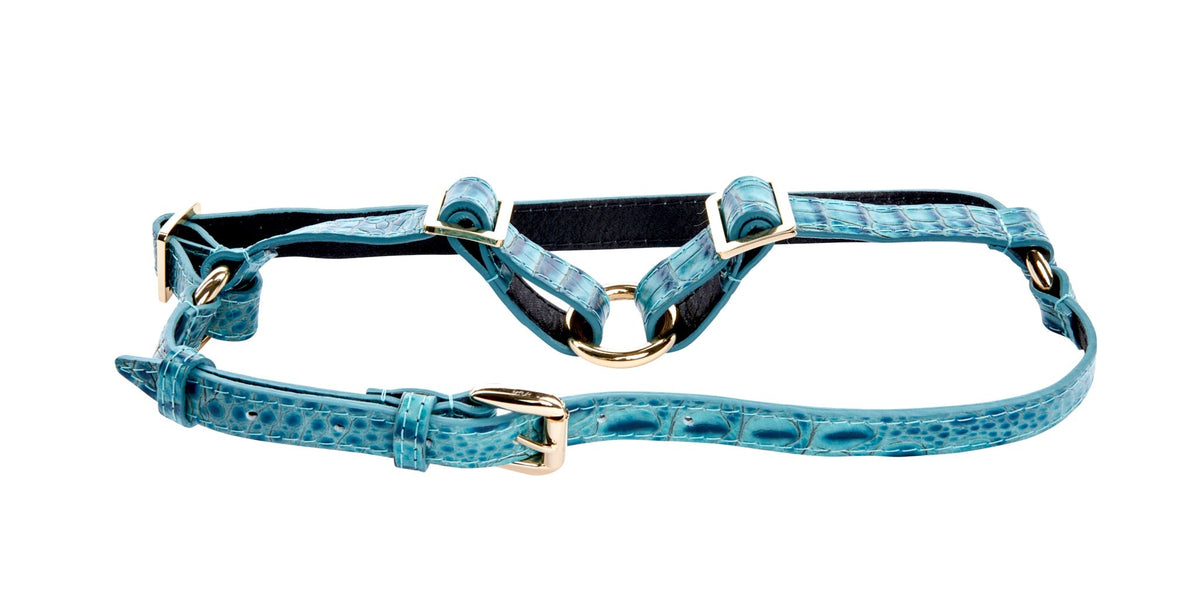 Allysa Payne Turquoise Embossed Croc Italian Leather Dog Harness