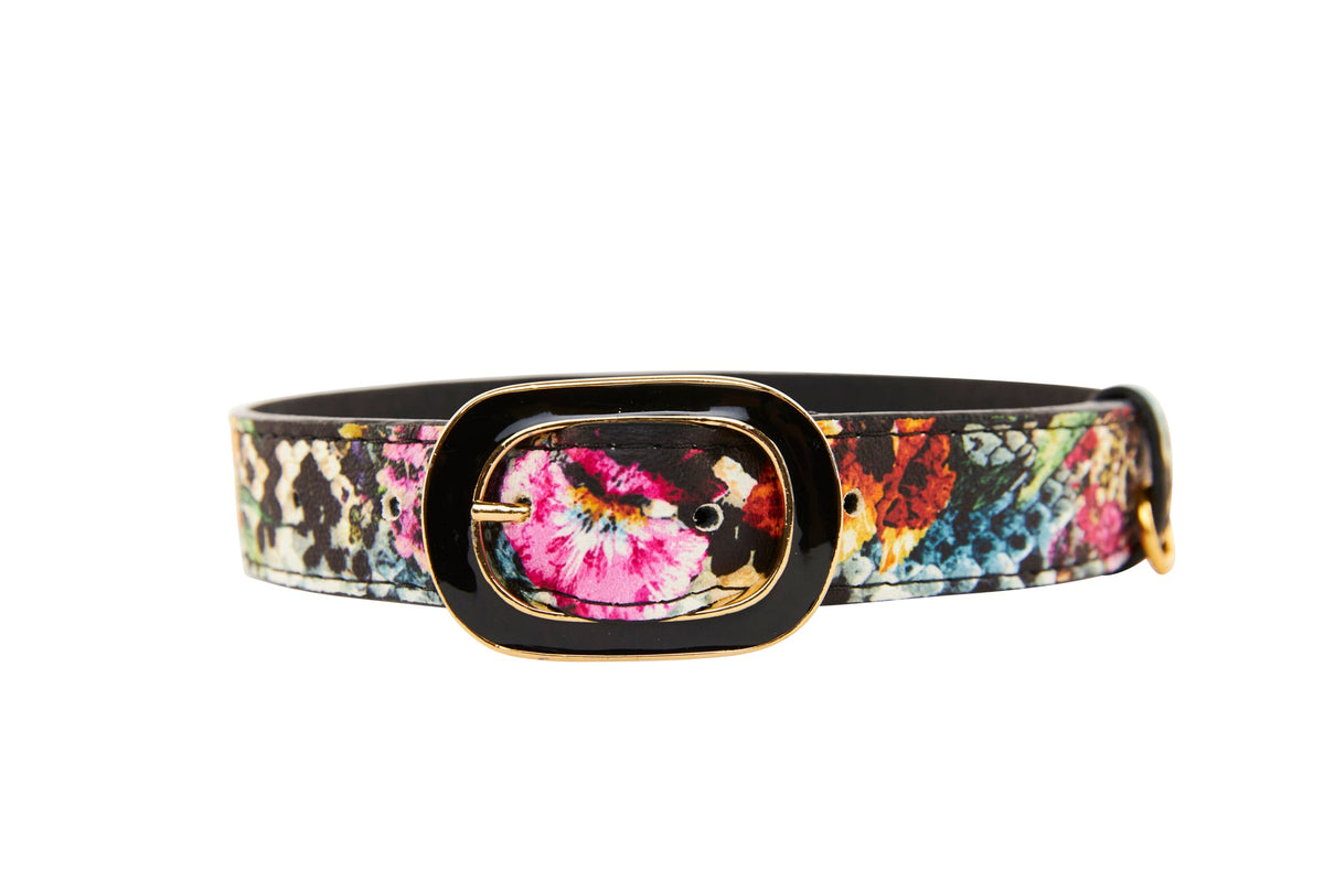Allysa Payne Floral, Scull, Snake Print Italian Leather Dog Collar