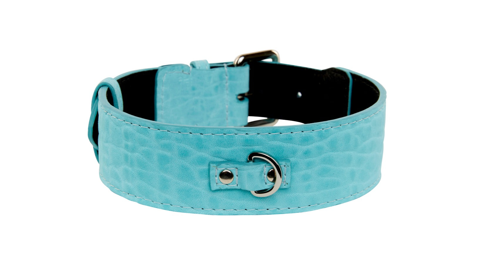 Turquoise Blue Distressed Italian Leather Classic Collar
