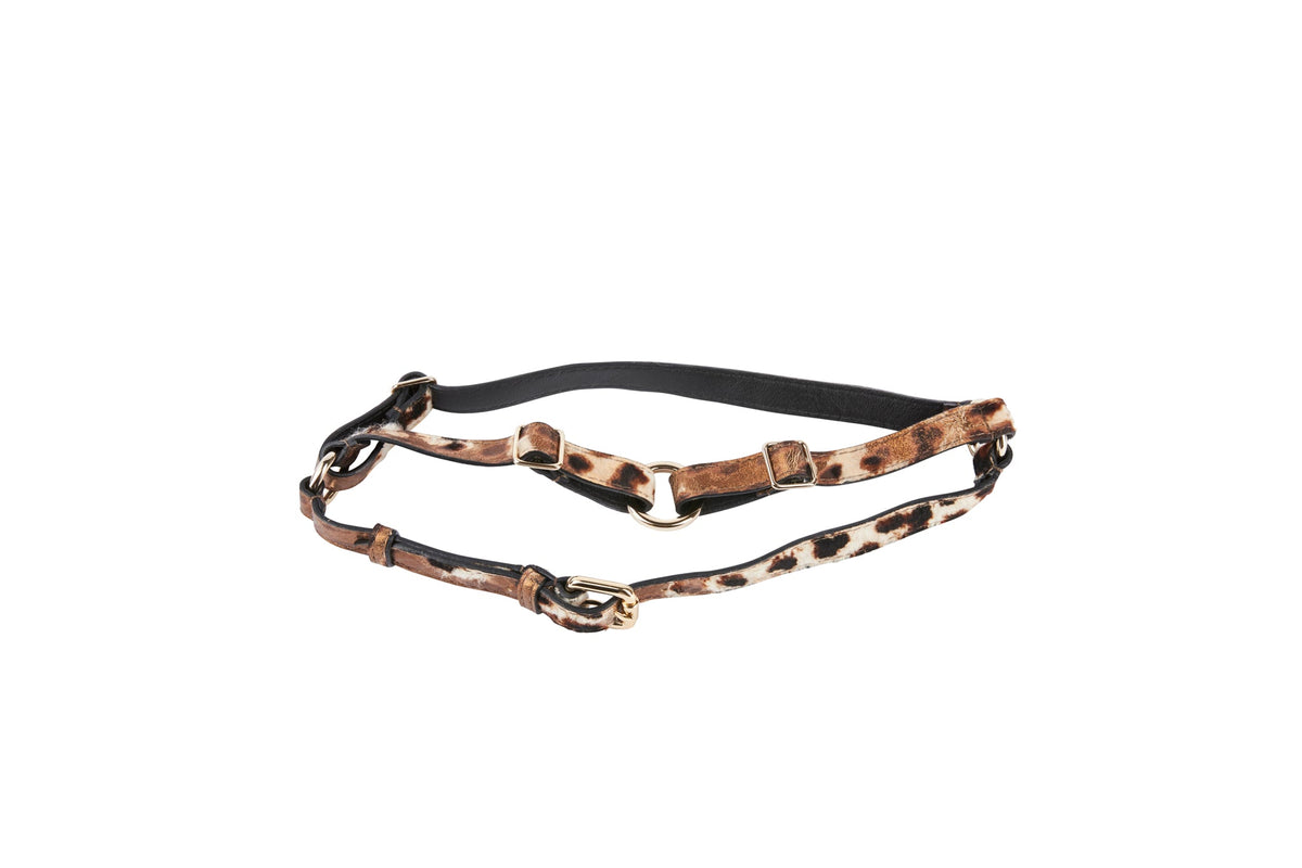 Allysa Payne Leopard Print/Bronze Paint Italian Leather Dog Harness