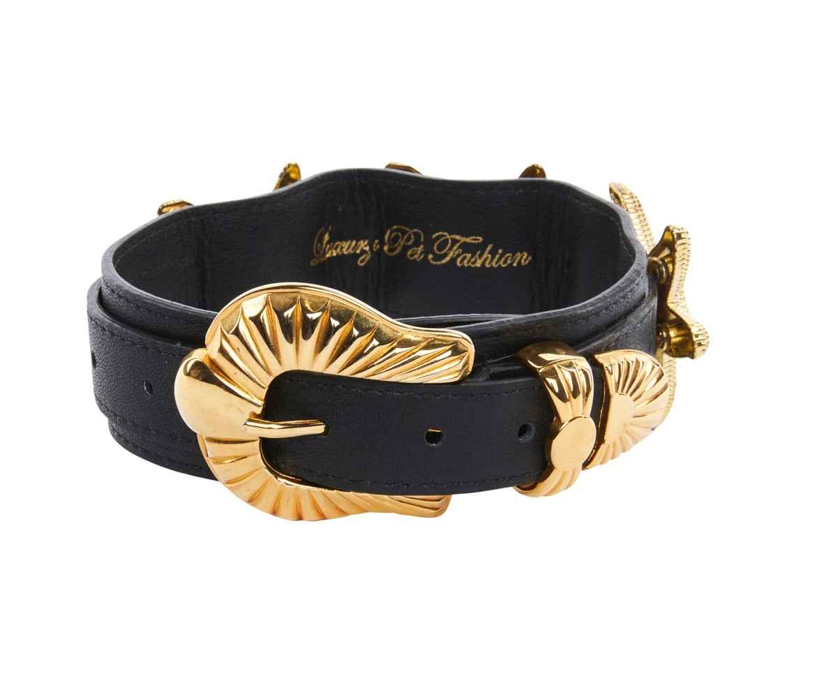 Allysa Payne Black Italian Leather Starfish Dog Collar