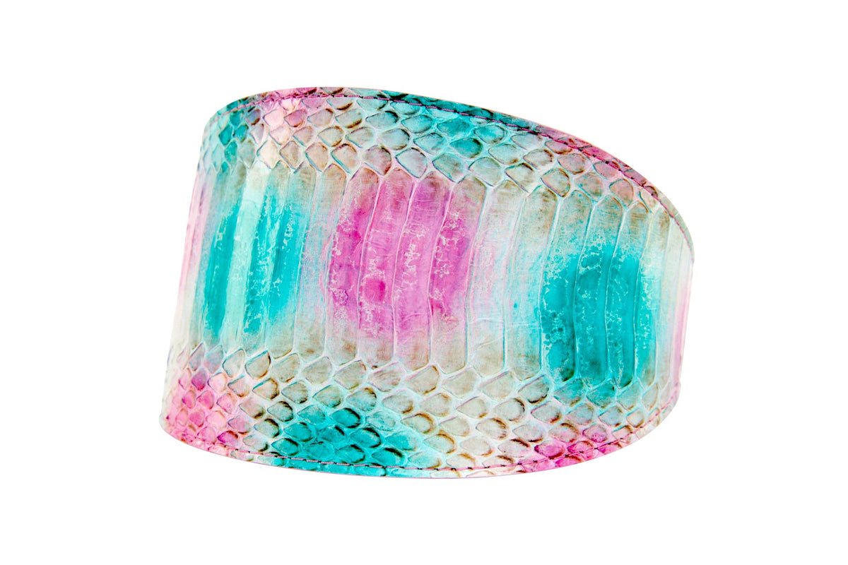 Allysa Payne Turquoise, Fuchsia, Off White Snake 4-Inch Wide Dog Collar
