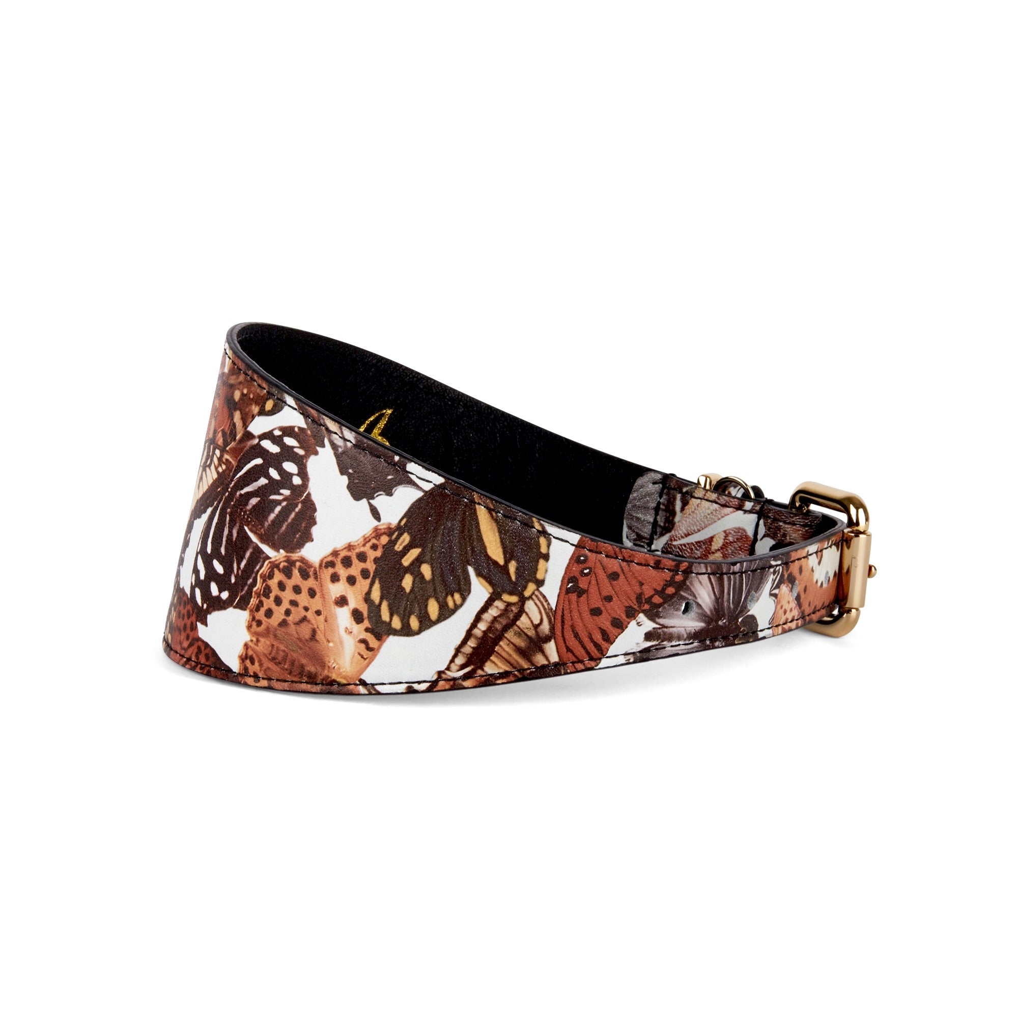 Allysa Payne Butterfly Print Italian Leather 3-Inch Wide Style Dog Collar