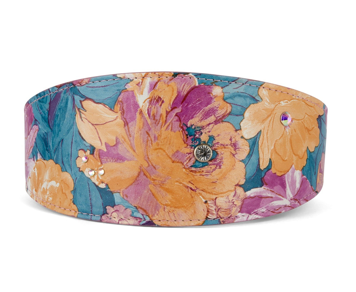 Allysa Payne Floral Print Italian Leather 3-Inch Wide Style Dog Collar