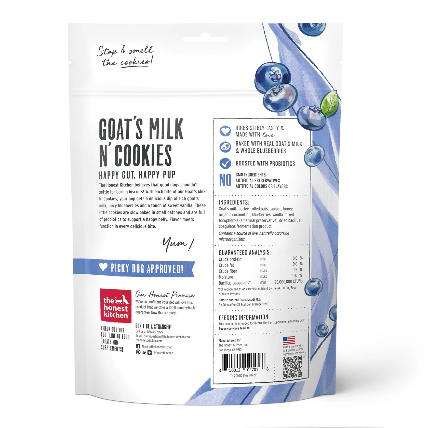 Honest Kitchen Goat Milk and Cookies Blueberry Vanilla Dog Treats (8oz) - HT Animal Supply