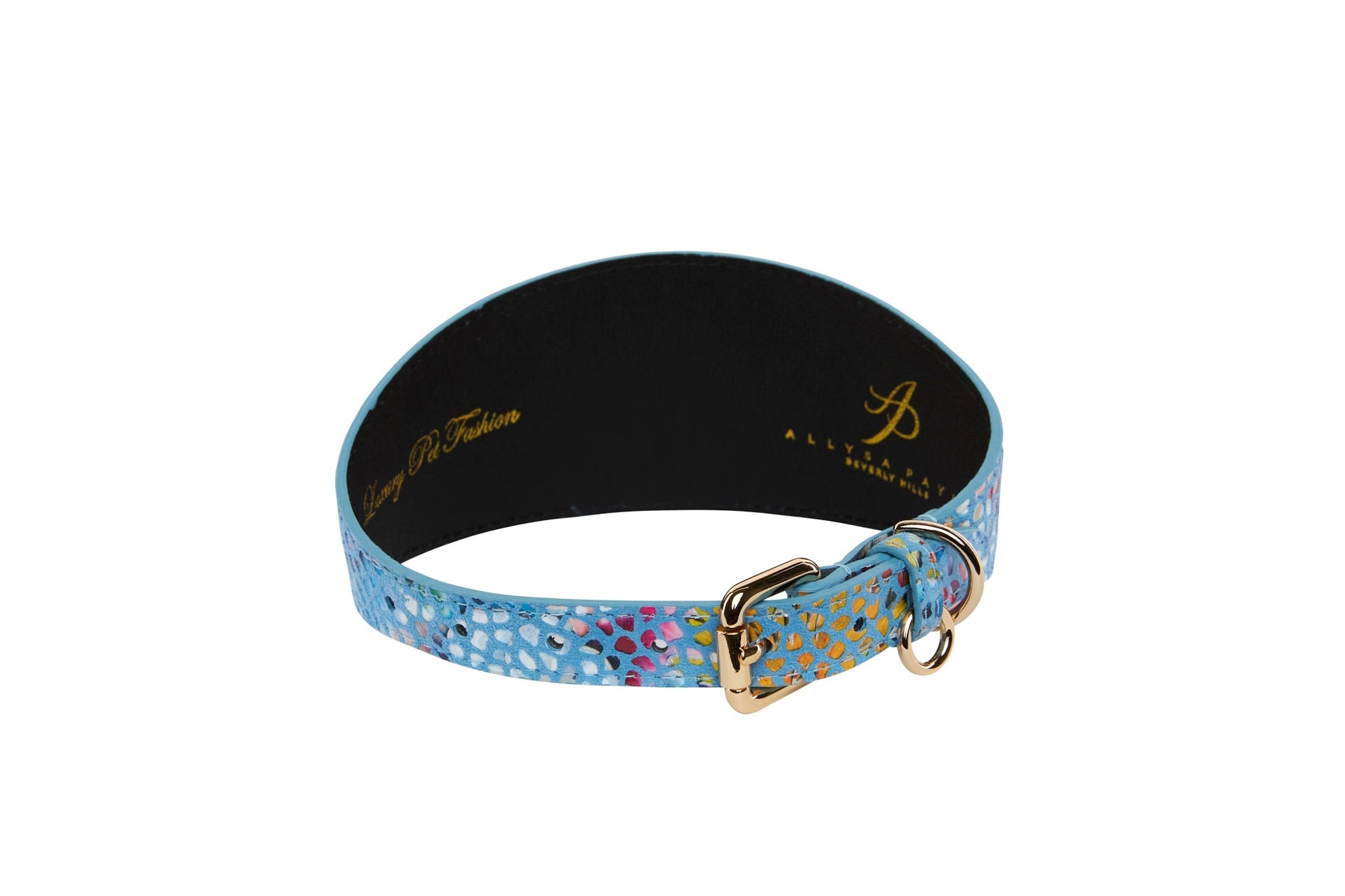 Allysa Payne Blue Floral Mosaic Italian Leather 3-Inch Wide Style Dog Collar