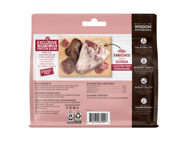 Earth Animal Wisdom Air Dried From The Land Jerky Dog Treats (4oz) - HT Animal Supply