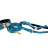 Blue Floral Mosaic Italian Leather/Swarovski Collar, Leash, Harness Set