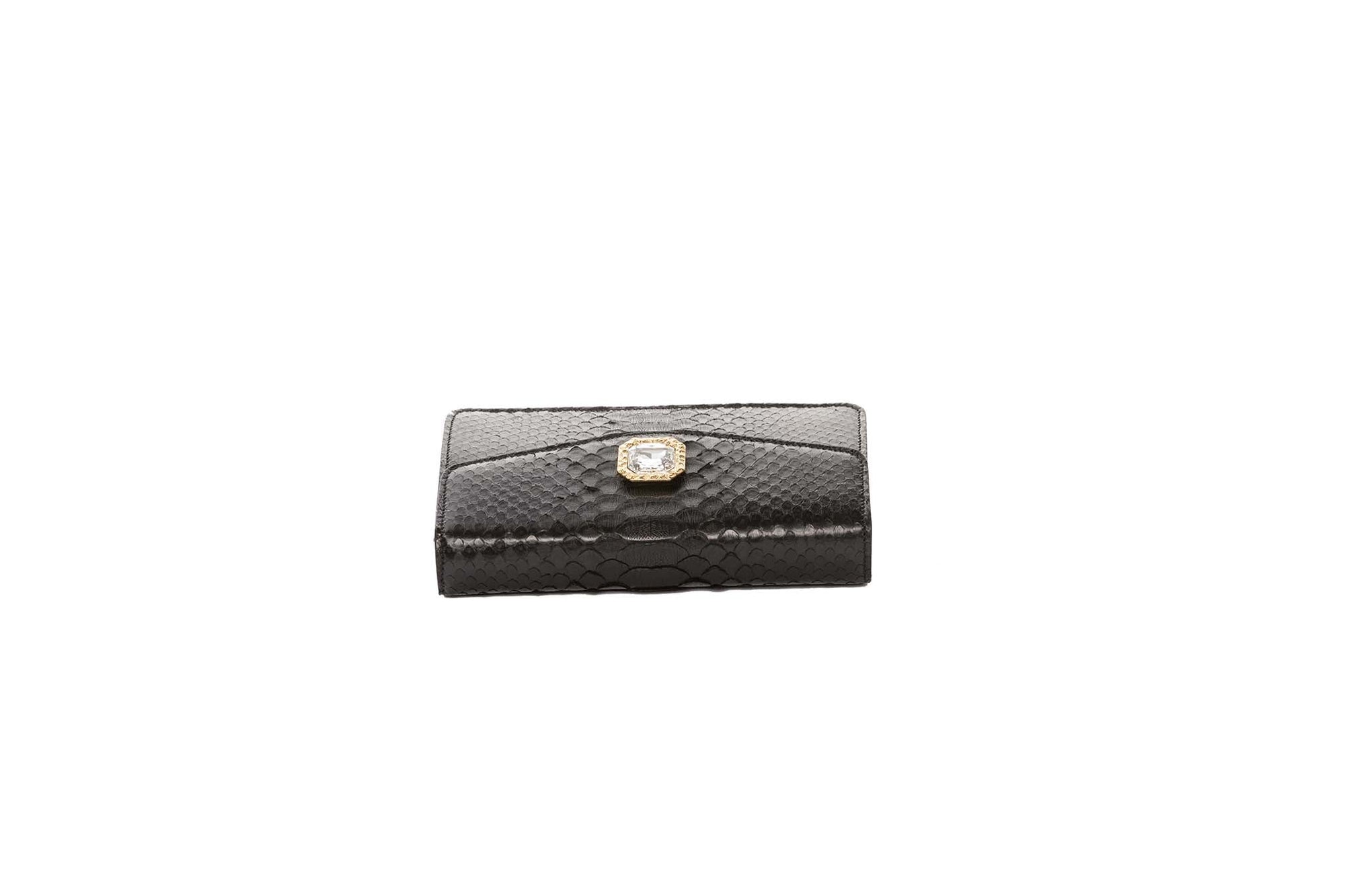 Allysa Payne Black Python Clutch With Custom Swarovski Crystal