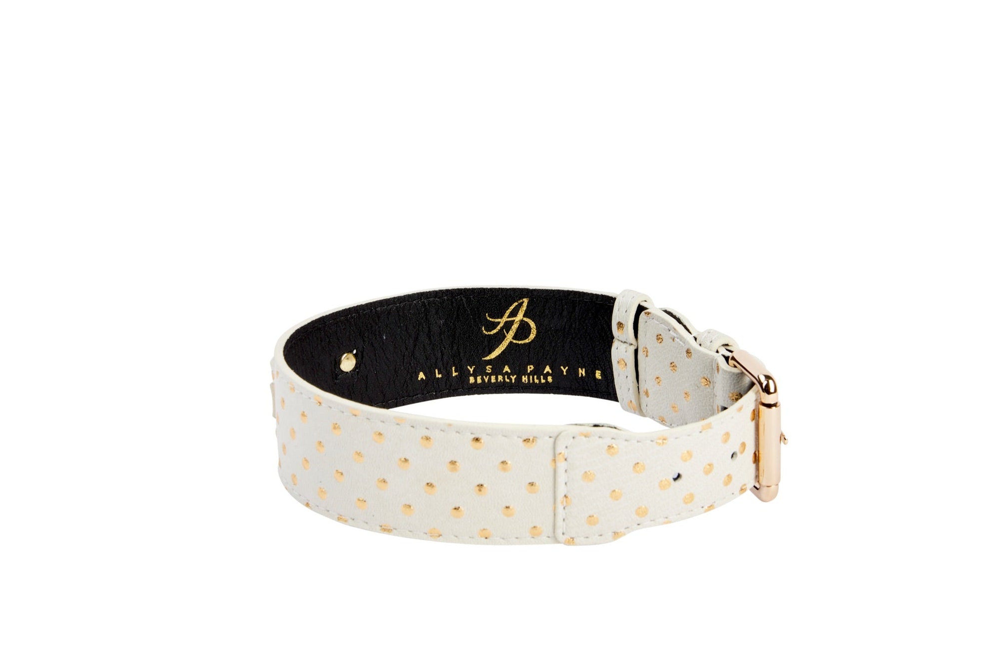 Allysa Payne White & Gold Polka Dot Italian Leather Classic Dog Collar