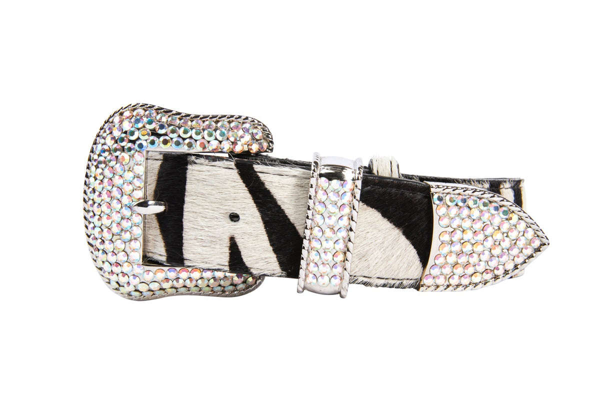 Allysa Payne Zebra Print Hair On Hide Italian Leather With Swarovski Crystal Hardware Dog Collar