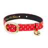 Red & Gold Polka Dot Italian Leather Collar With Italian/Swarovski Hardware & Heart Charm
