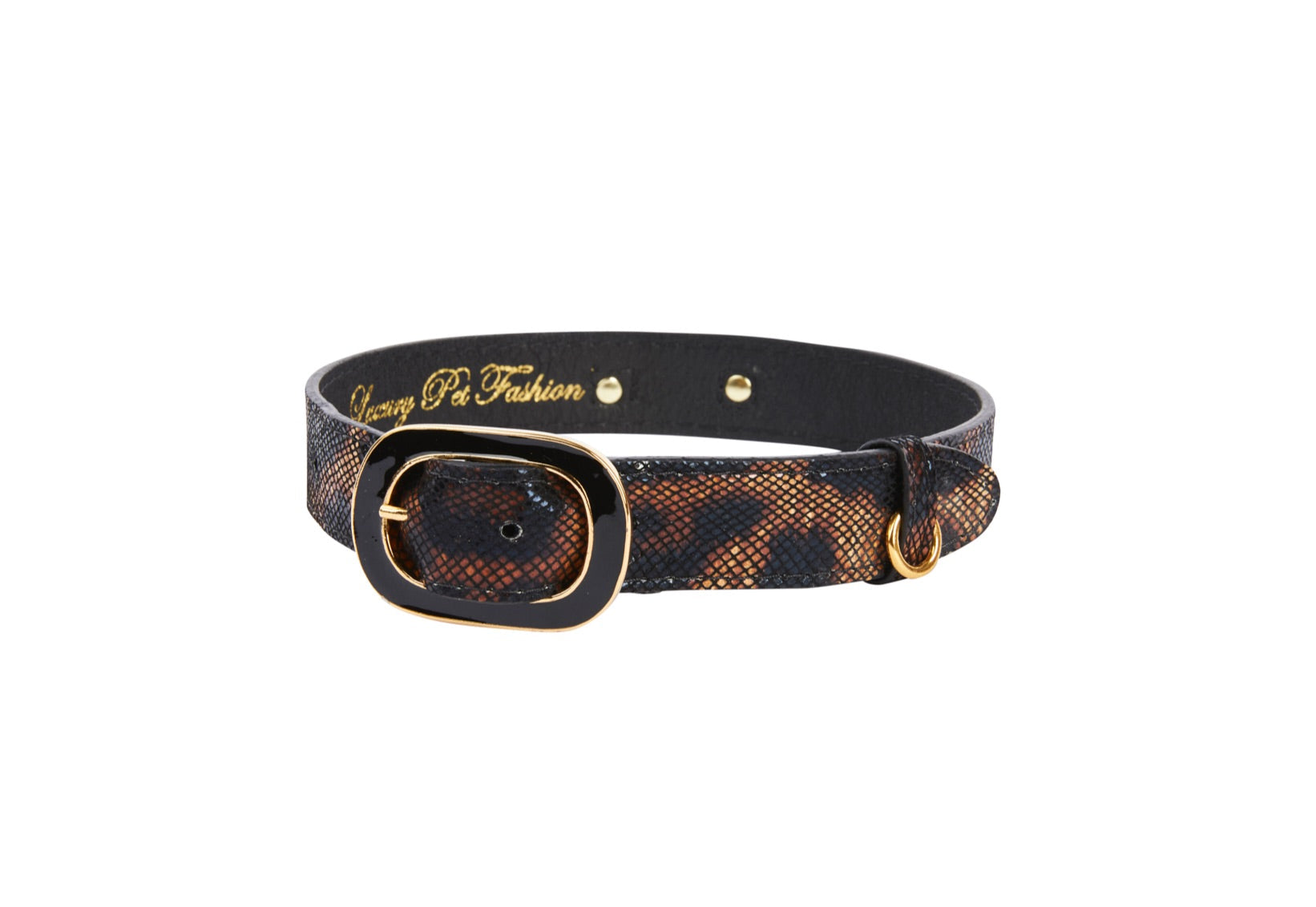 Allysa Payne Abstract Leopard Print Italian Leather With Vintage Italian Hardware Dog Collar