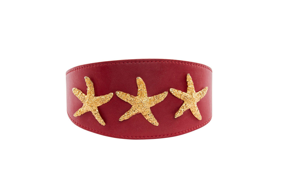 Allysa Payne Red Vegan Leather 3-Inch Wide Starfish Dog Collar