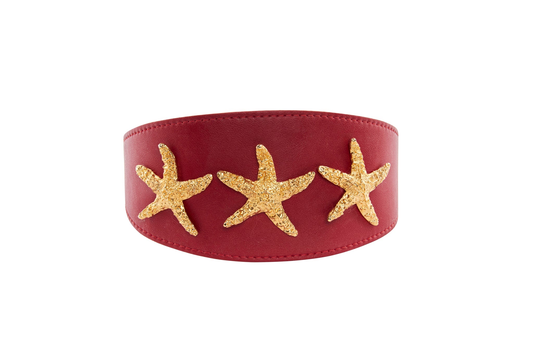 Red Vegan Leather 3" Wide Starfish Collar