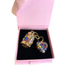 Set Of 2 Rainbow Color Swarovski Crystal Heart & Cylinder Matching Swarovski Charm