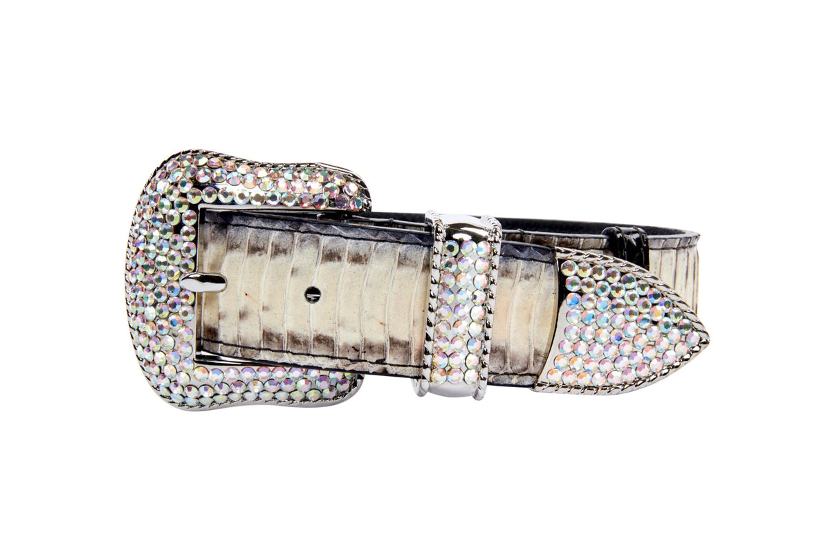 Allysa Payne Off White/Grey/Black Snake With Silver Swarovski Crystal Hardware Dog Collar