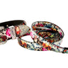 Floral, Scull, Snake Print Italian Leather/Swarovski Crystal Collar & Leash Set