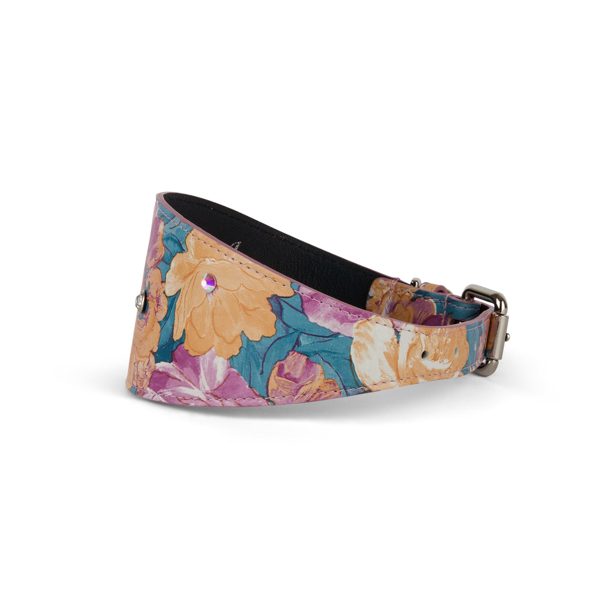Allysa Payne Floral Print Italian Leather 3-Inch Wide Style Dog Collar