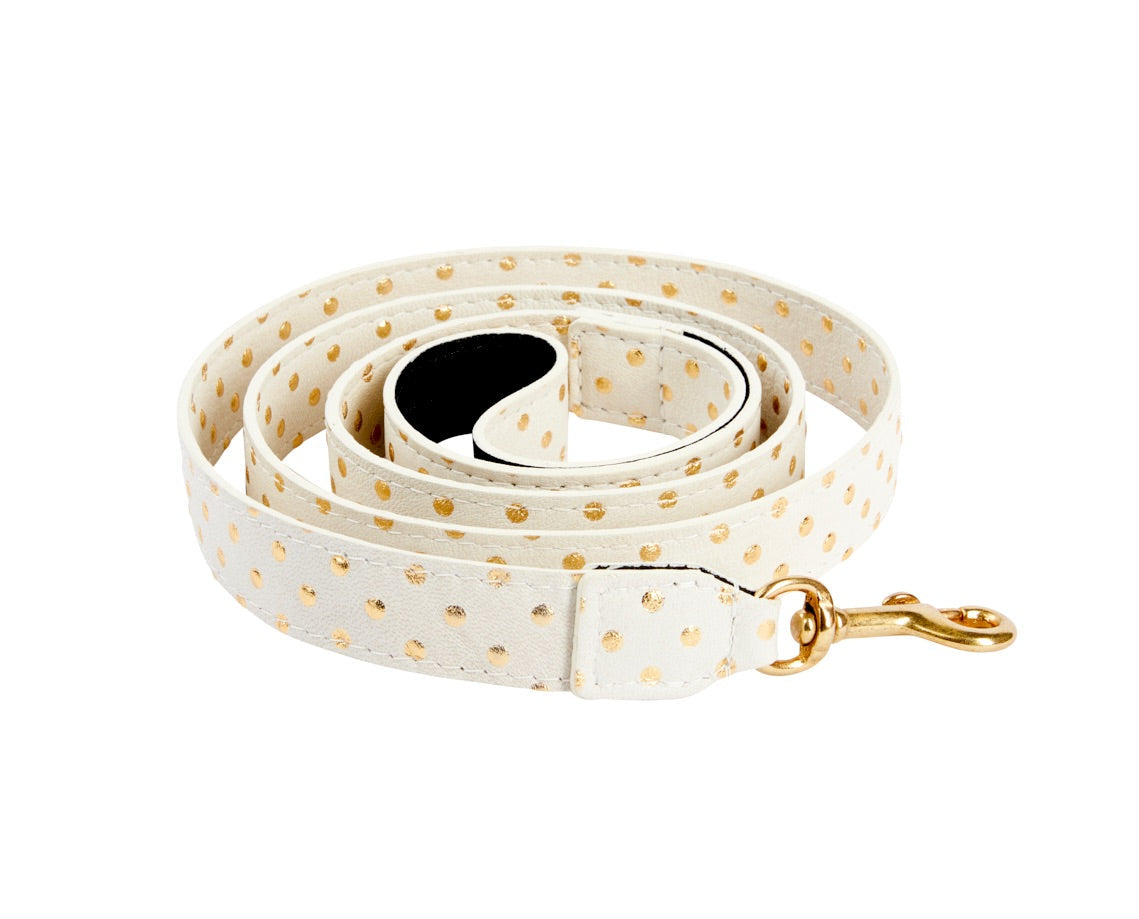 Allysa Payne White & Gold Polka Dot Italian Leather Dog Leash