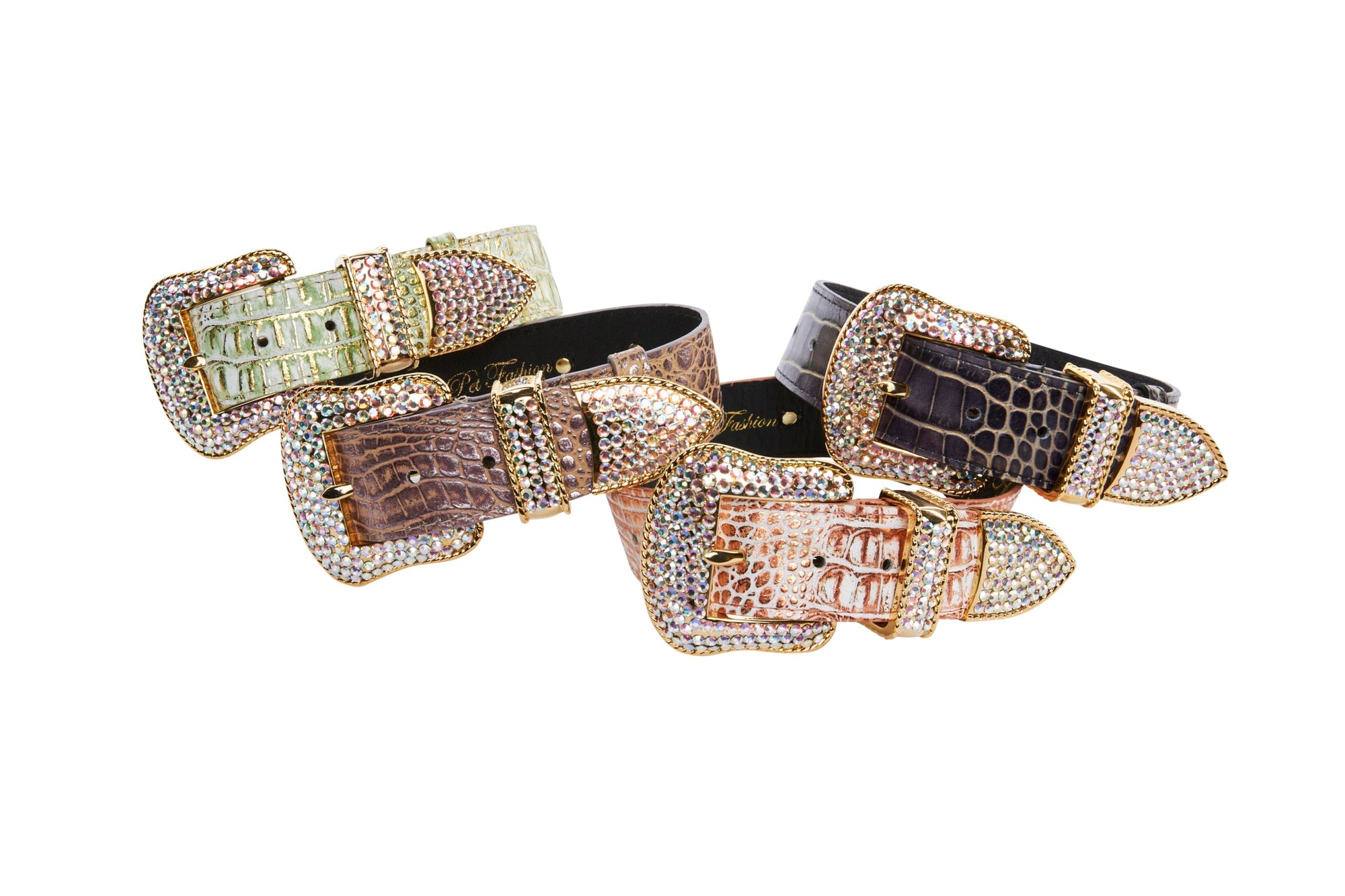 Allysa Payne Embossed Croc Italian Leather/Swarovski Crystals Dog Collar. Set Of 4