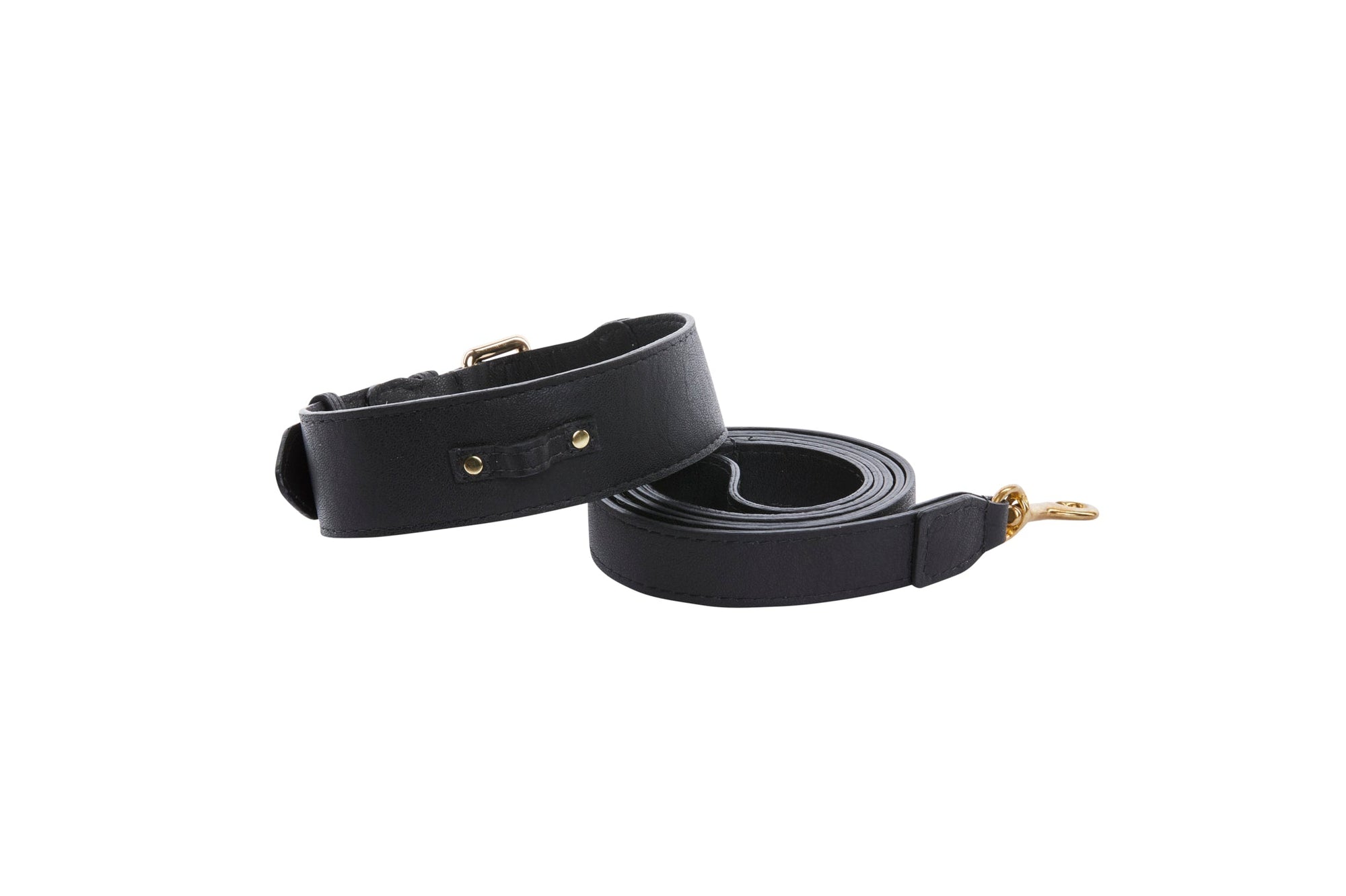 Allysa Payne Classic Black Italian Leather Dog Collar & Leash Set