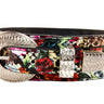 Floral, Scull, Snake Print Italian Leather Collar With Silver 3 Piece Hardware