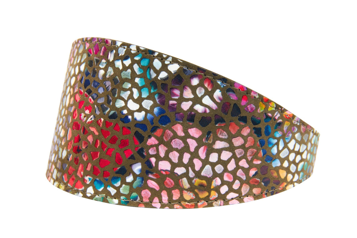 Allysa Payne Olive Floral Mosaic Italian Leather 3-Inch Wide Style Dog Collar