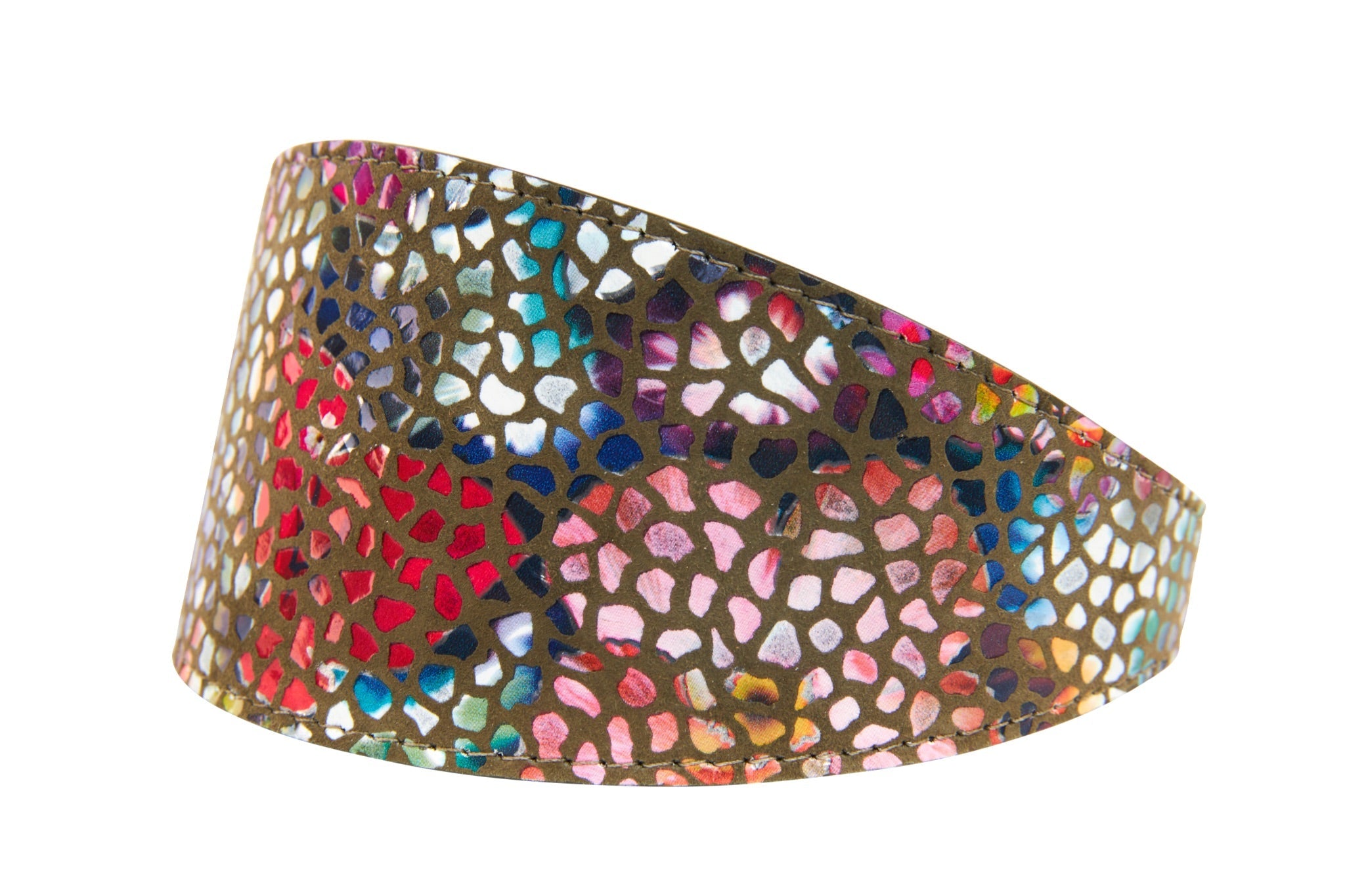 Olive Floral Mosaic Italian Leather 3" Wide Style Collar