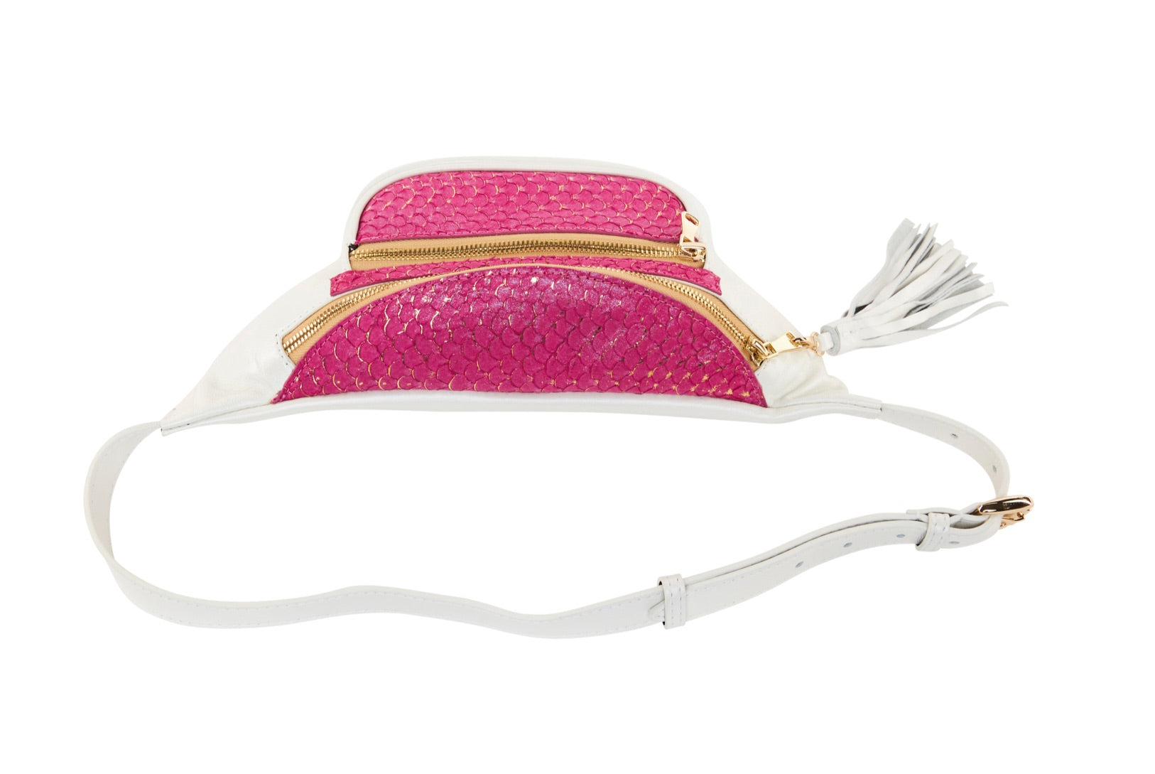 Pearl White Italian Leather/Fuchsia Pink Tilapia Fanny Pack