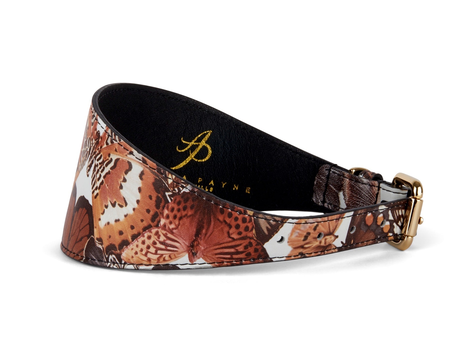 Allysa Payne Butterfly Print Italian Leather 3-Inch Wide Style Dog Collar