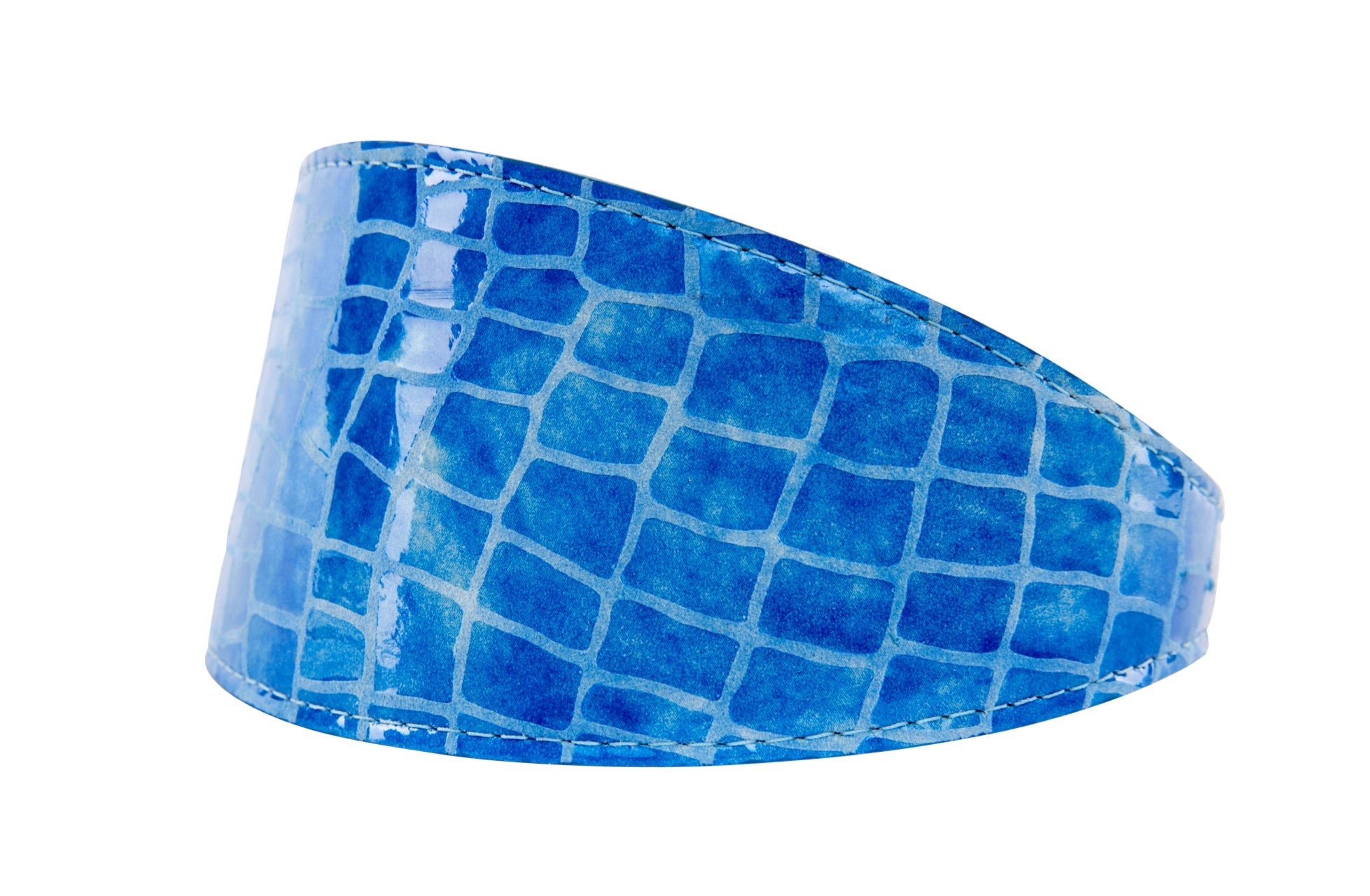 Blue Patent Embossed Croc Italian Leather 3” Wide Style Collar