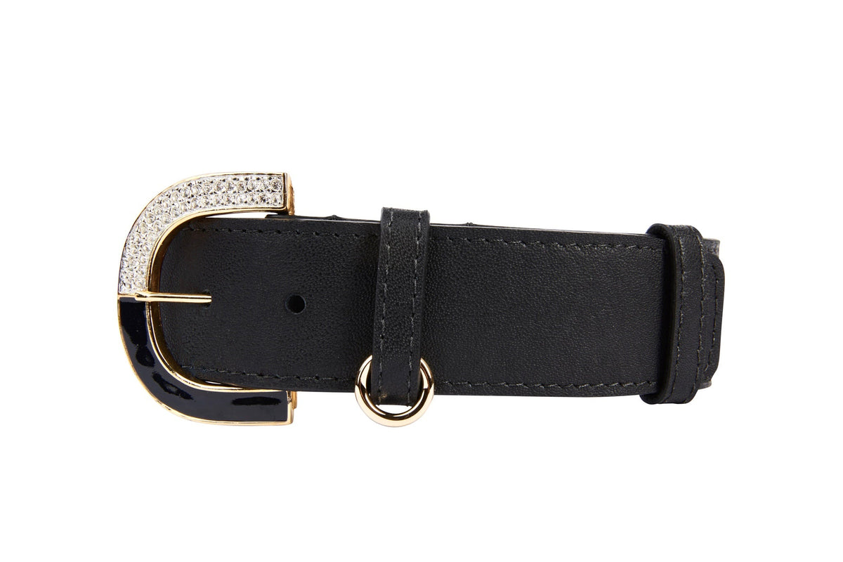 Allysa Payne Black Italian Leather Dog Collar With Glamorous Italian Hardware