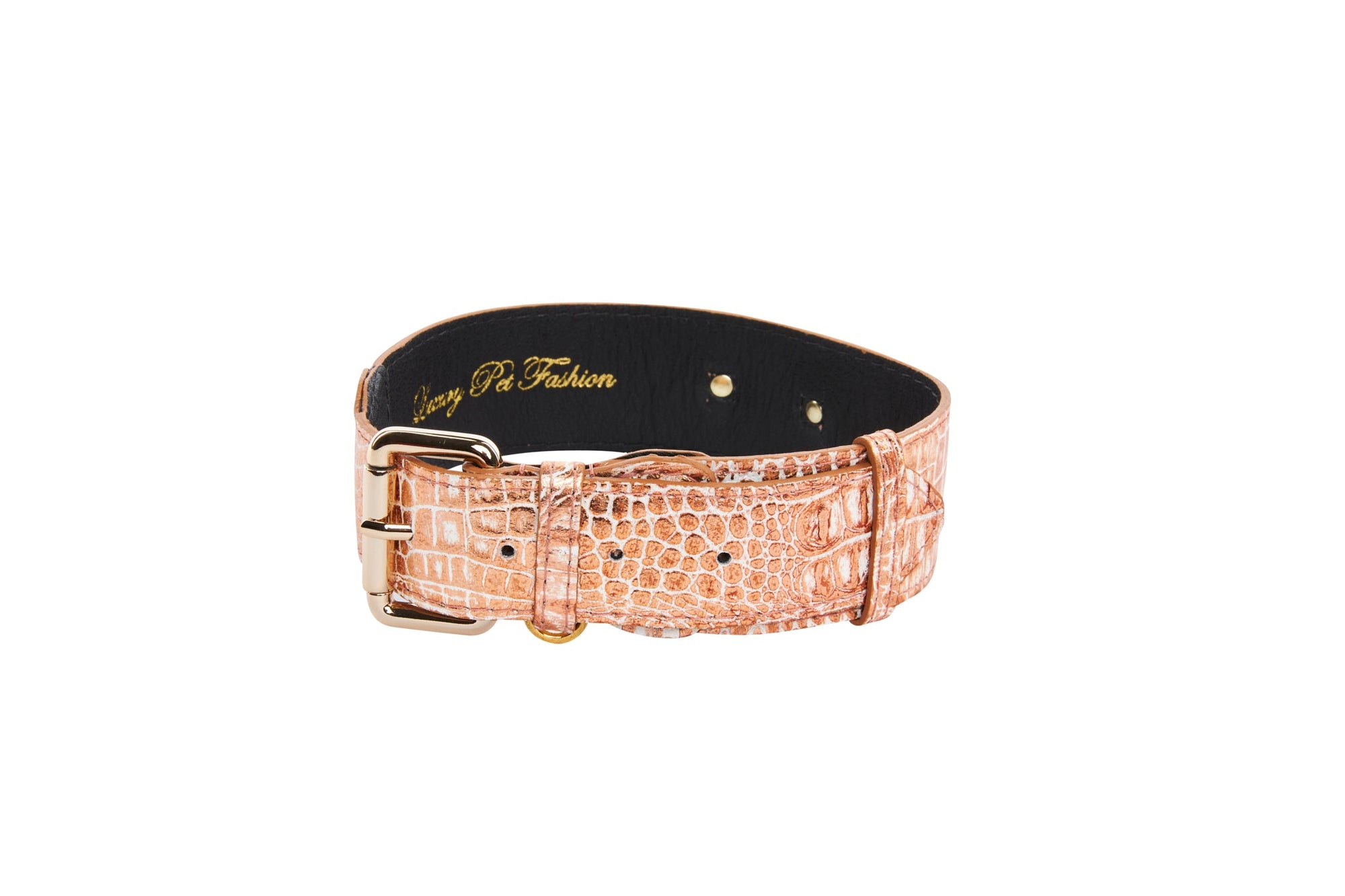 Allysa Payne Copper Embossed Croc Italian Leather Classic Dog Collar