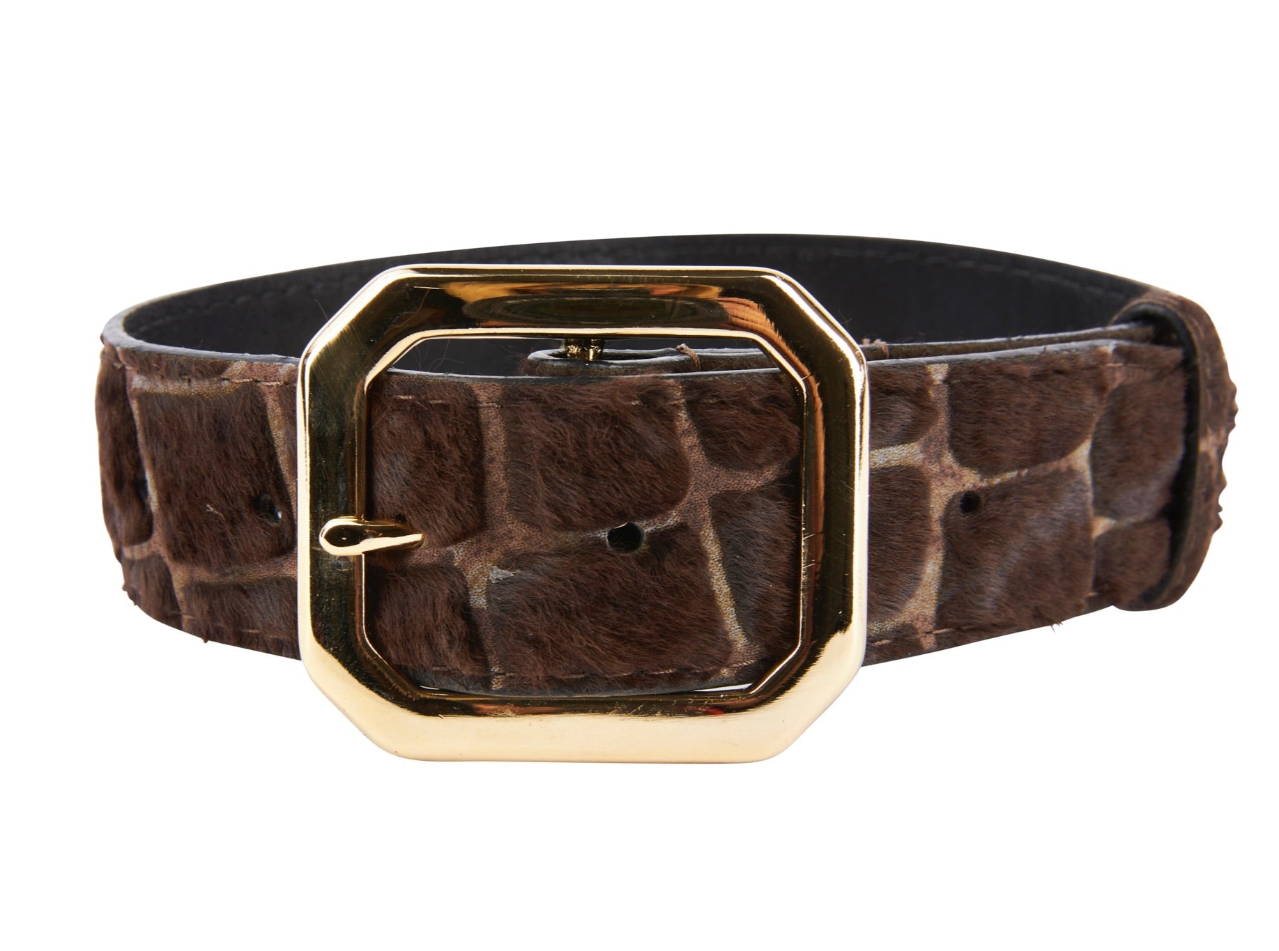 Allysa Payne Brown Snake Print Hair On Hide Italian Leather With Modern Style Italian Hardware Dog Collar