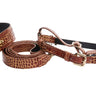 Brown & Gold Embossed Croc Italian Leather 3 piece Italian Hardware Collar, Leash, Harness Set