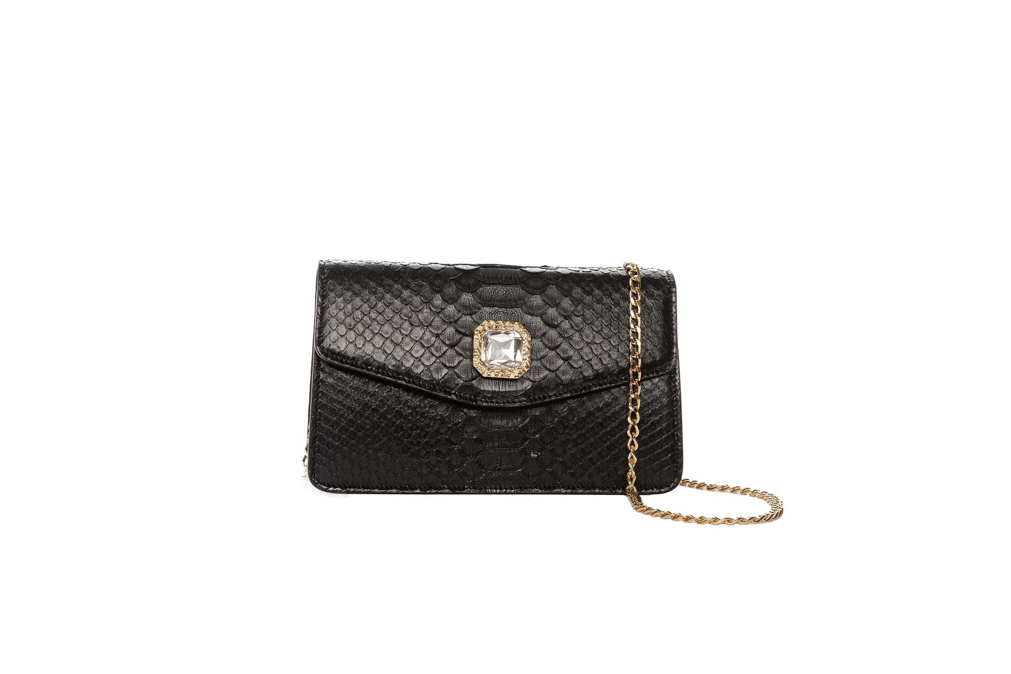 Allysa Payne Black Python Clutch With Custom Swarovski Crystal