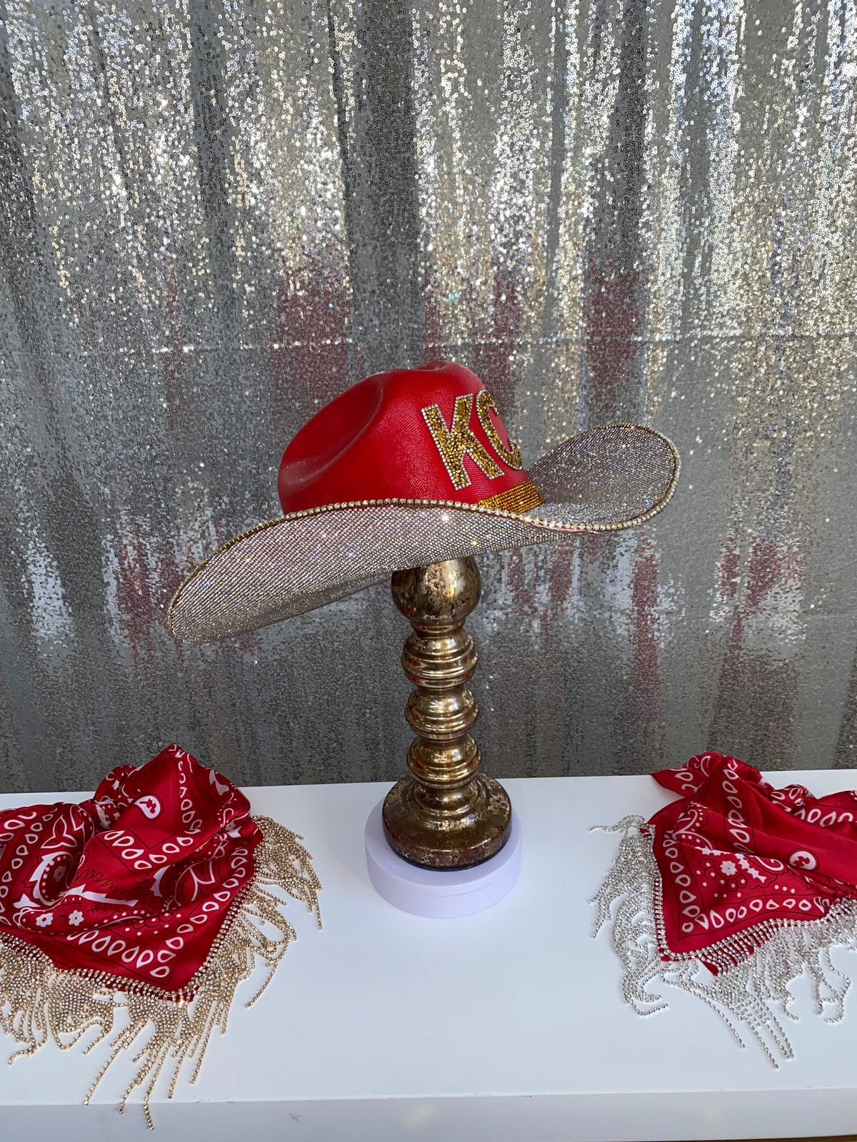Kansas City Chiefs Rhinestone Cowgirl Hat - detail view | HT Animal Supply