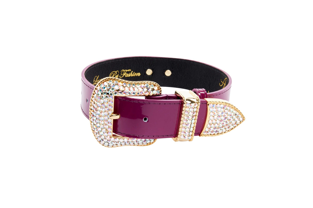Allysa Payne Purple Patent Italian Leather/Swarovski Crystal Hardware Dog Collar