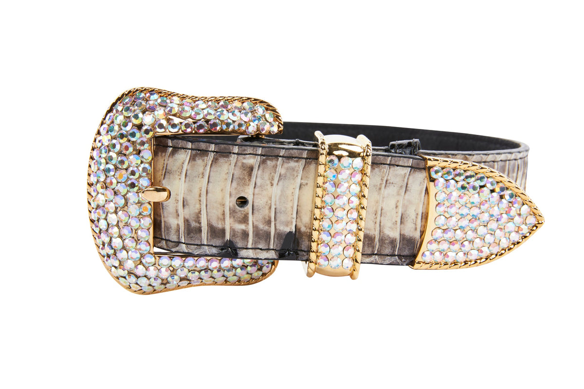 Allysa Payne Off White/Black Snake With Gold Swarovski Crystal Hardware Dog Collar & Leash Set