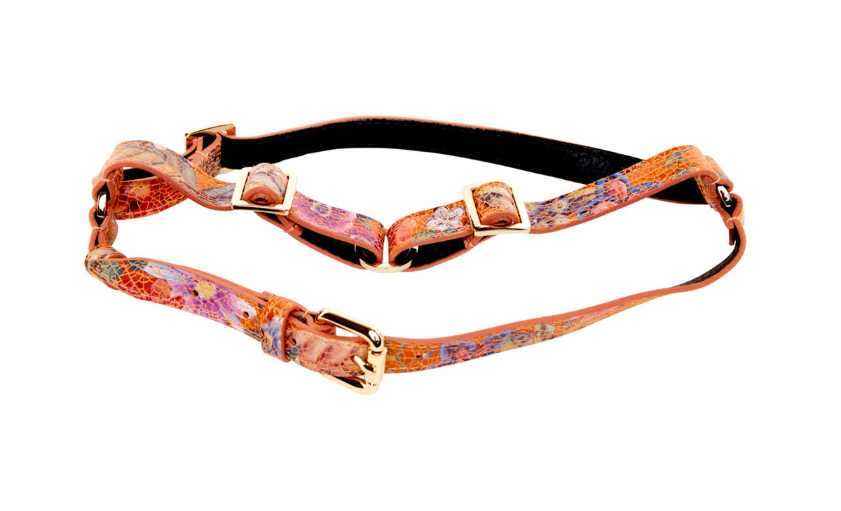 Allysa Payne Orange Floral Mosaic Italian Leather Dog Harness
