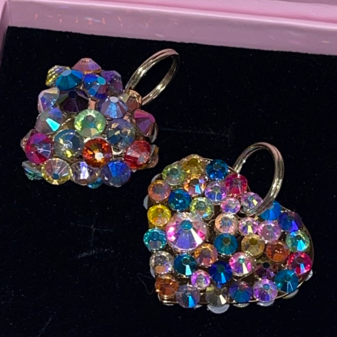 Allysa Payne Set Of 2 Multi Color Swarovski Crystal Puffy Heart & Flat Heart