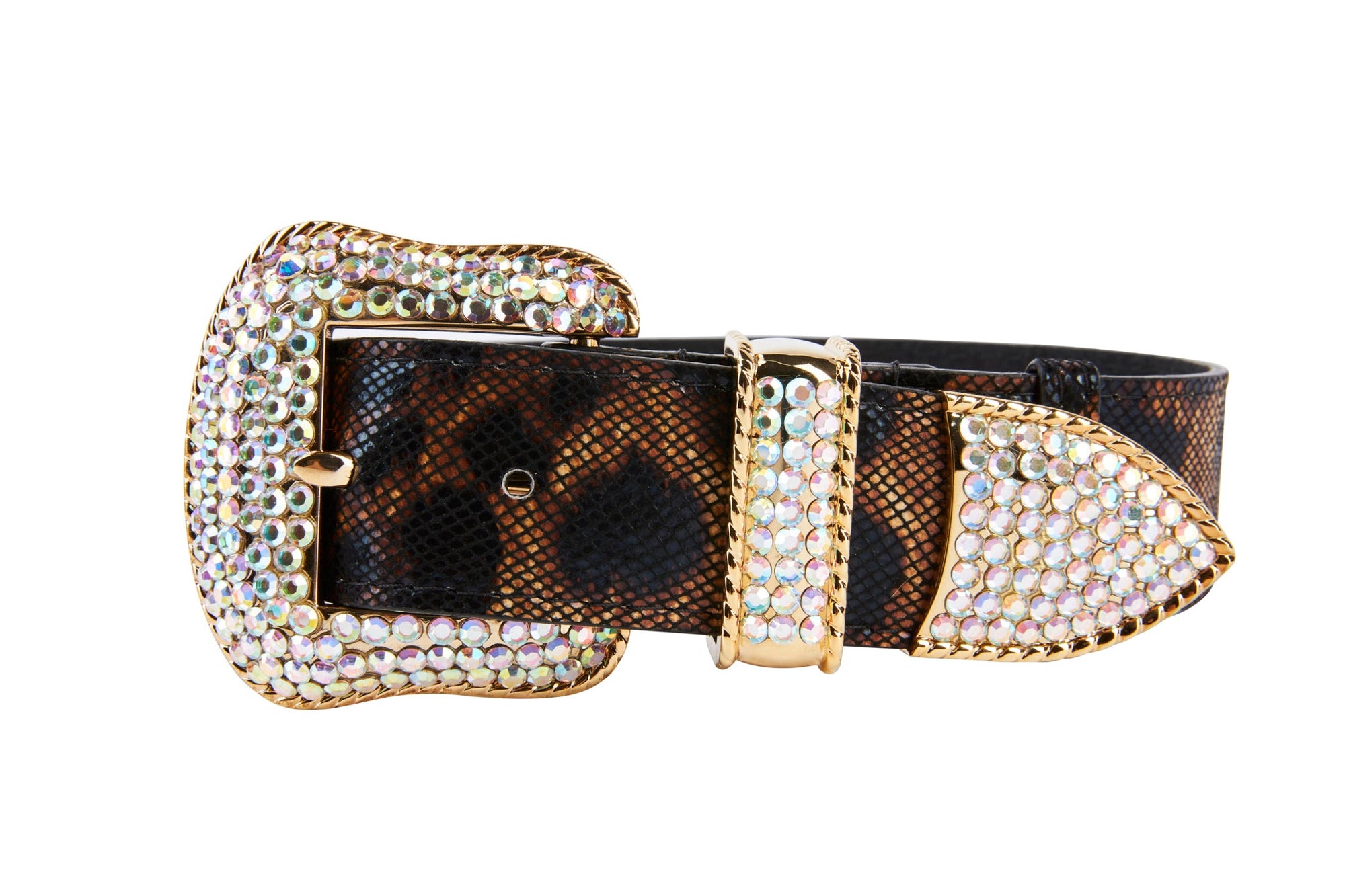 Allysa Payne Abstract Leopard Italian Leather With Swarovski Crystal Hardware