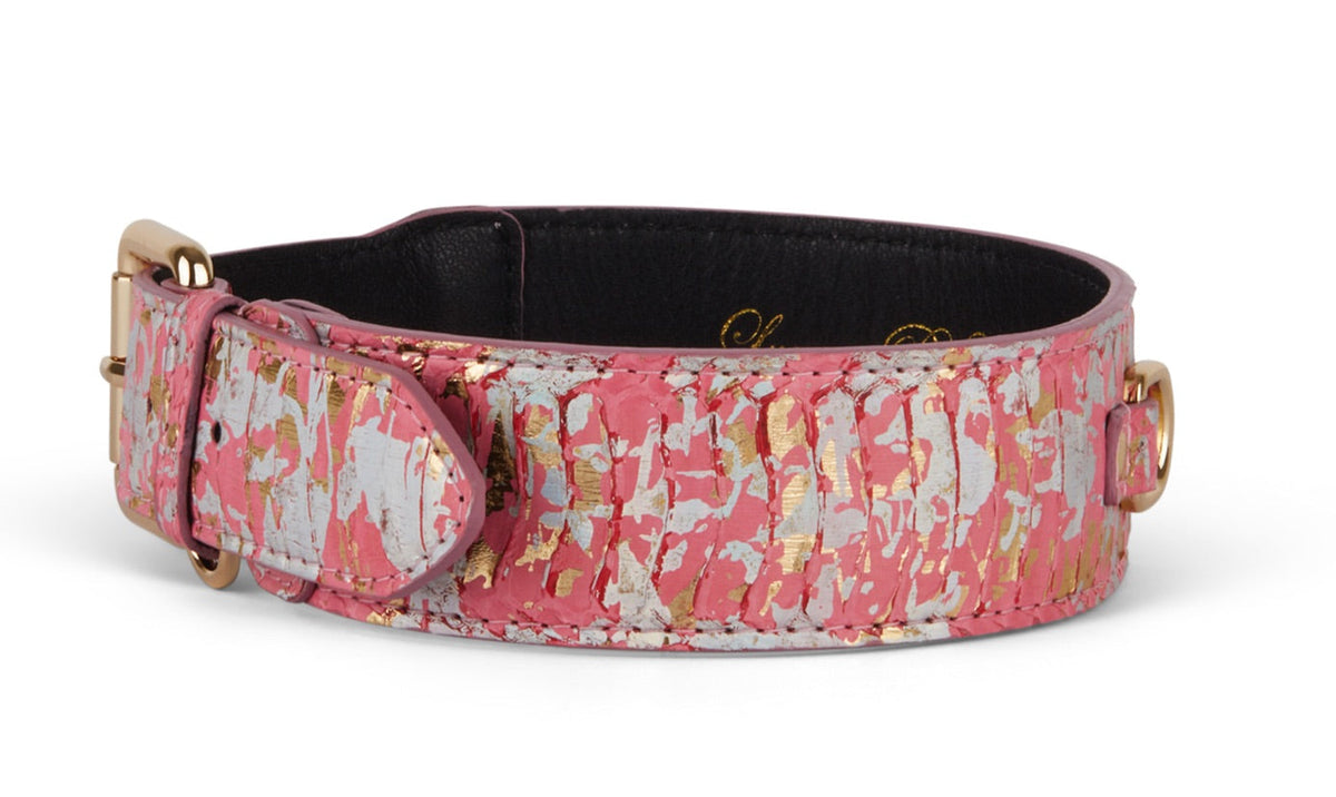 Allysa Payne Iridescent Art Deco Pink/Gold/Silver Custom Snake Classic Dog Collar