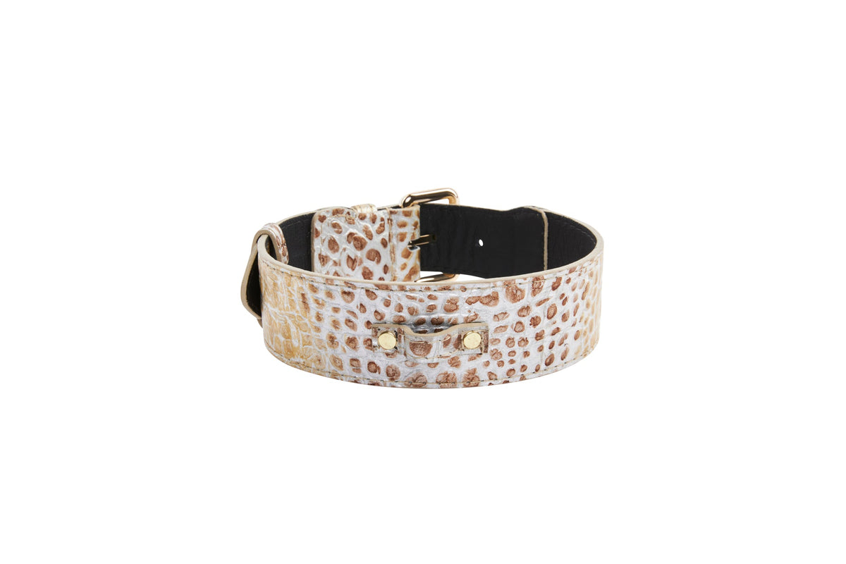 Allysa Payne Silver/Bronze/Gold Italian Leather Embossed Croc Classic Dog Collar